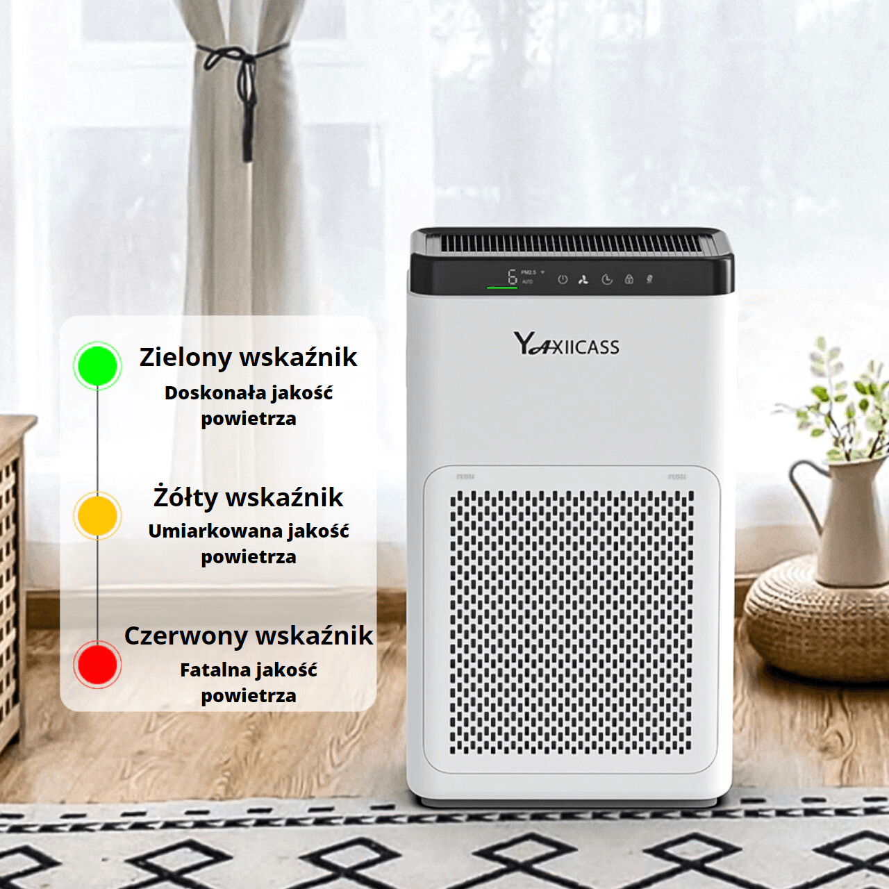 Oczyszczacz powietrza YAXIICASS A3F z Wi-Fi eliminuje uciążliwe alergeny i pyłki.