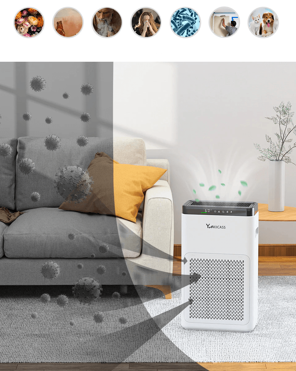 Oczyszczacz powietrza YAXIICASS A3F z Wi-Fi eliminuje uciążliwe alergeny i pyłki.