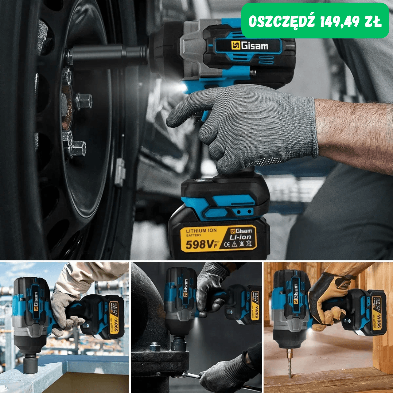 Klucz udarowy Bezszczotkowy Duża moc 1200Nm 2xAkumulator