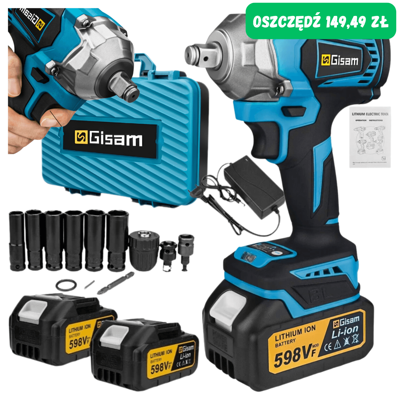 Klucz udarowy Bezszczotkowy Duża moc 1200Nm 2xAkumulator