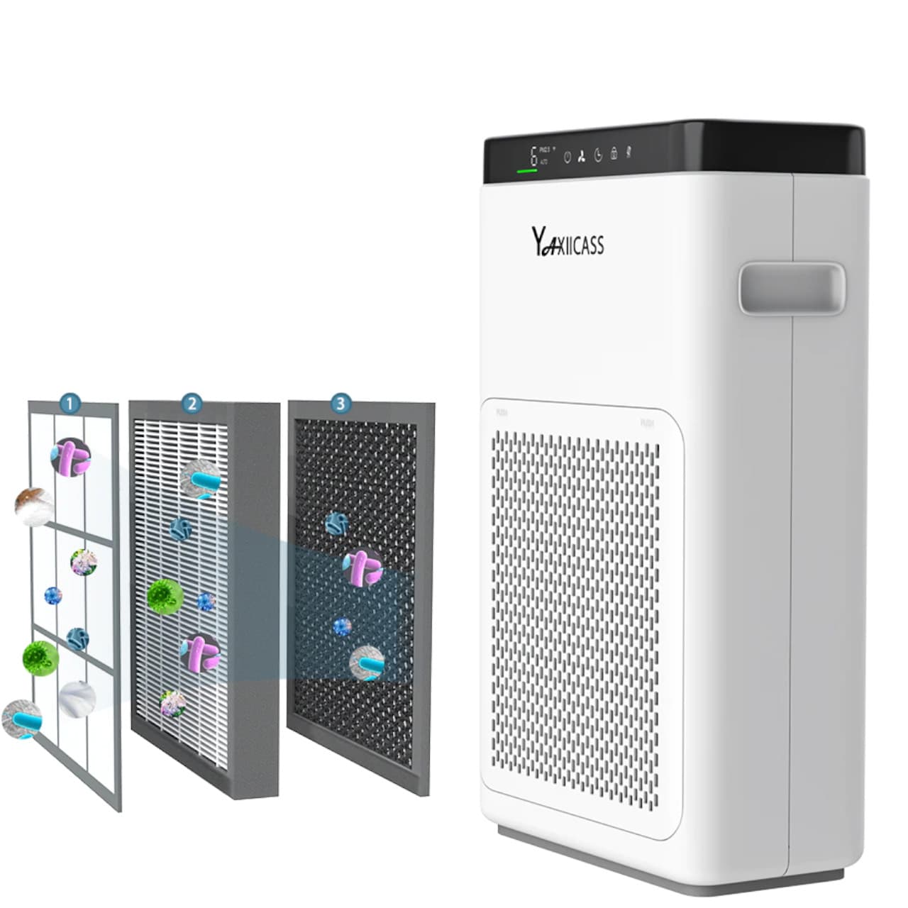 Oczyszczacz powietrza YAXIICASS A3F z Wi-Fi eliminuje uciążliwe alergeny i pyłki.