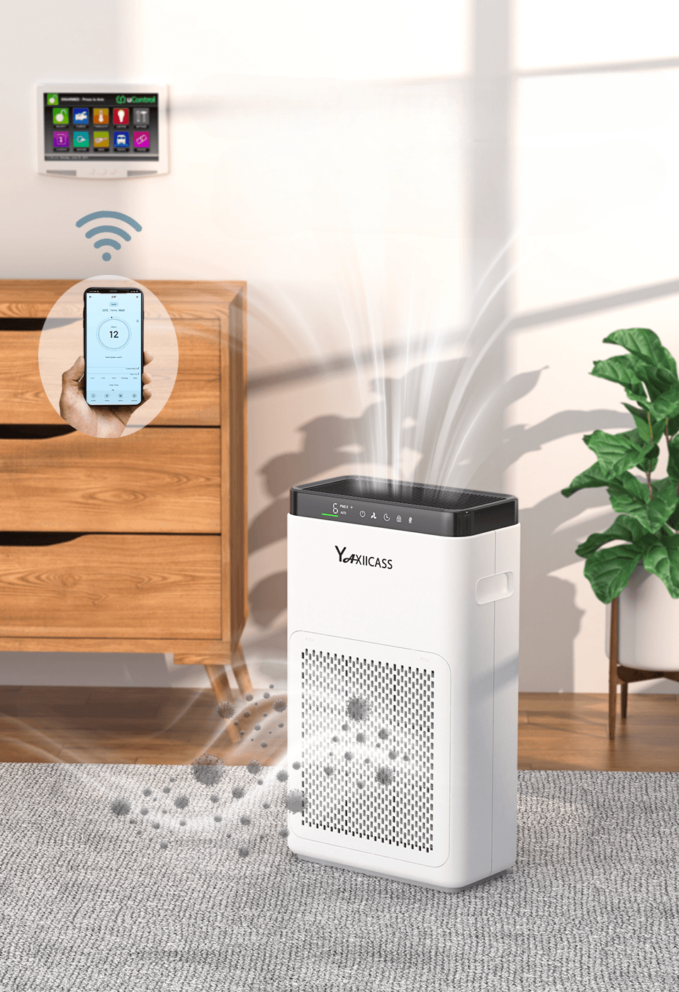 Oczyszczacz powietrza YAXIICASS A3F z Wi-Fi eliminuje uciążliwe alergeny i pyłki.