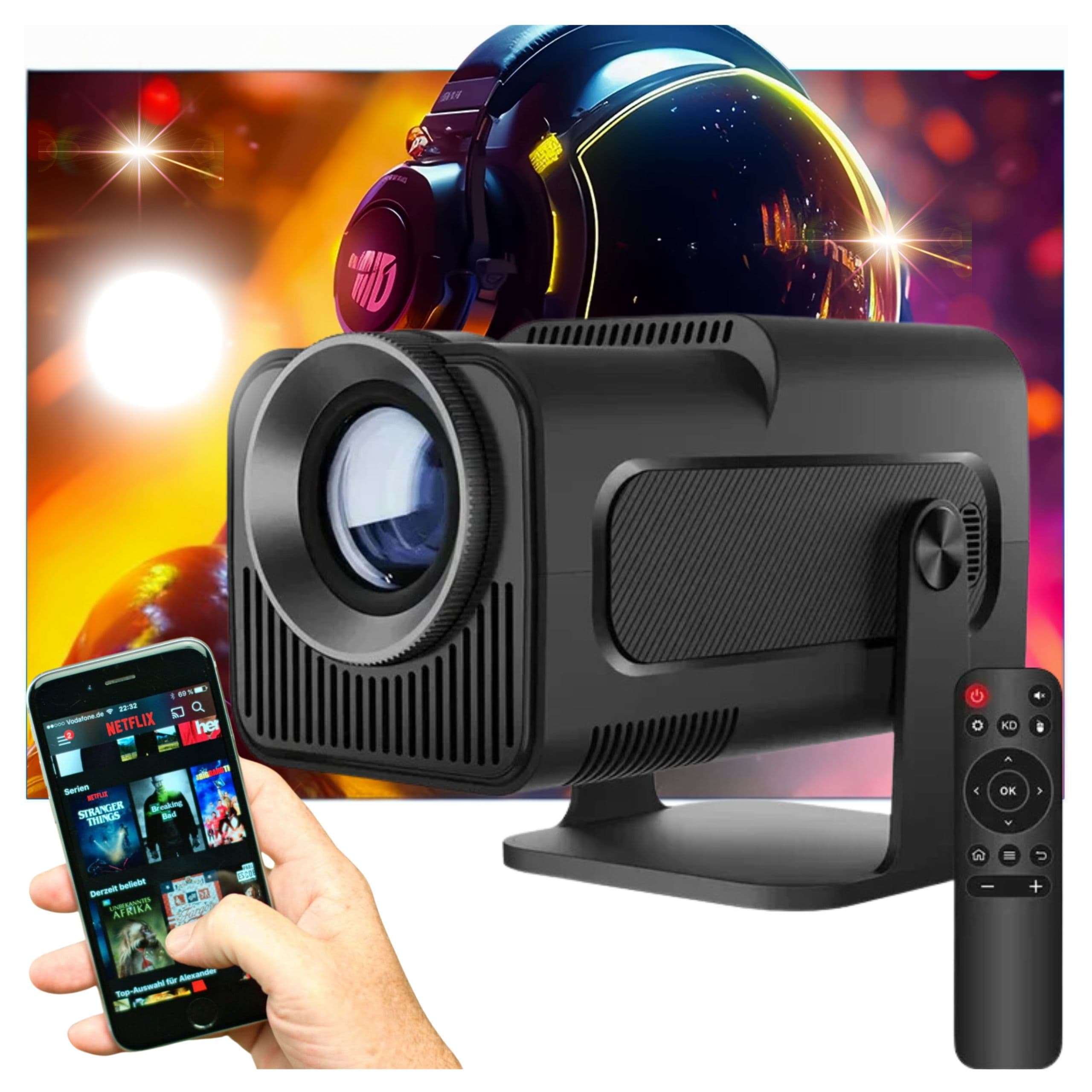 Projektor 4K Android Full HD Smart TV WiFi Bluetooth YouTube Netflix Disney