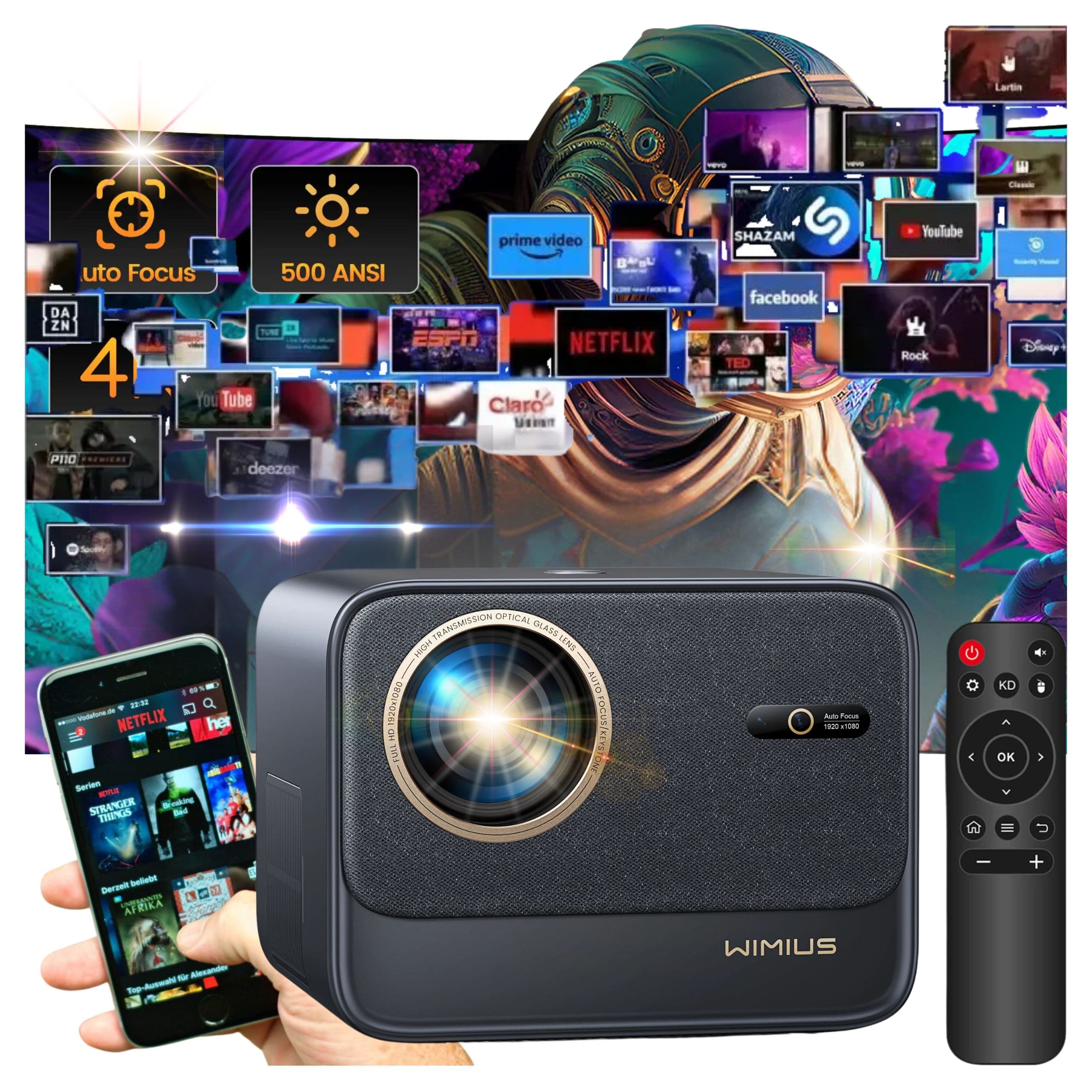 Projektor Wimius K9 4K Full HD 700ANSI WiFi 6 Bluetooth Android Auto Focus