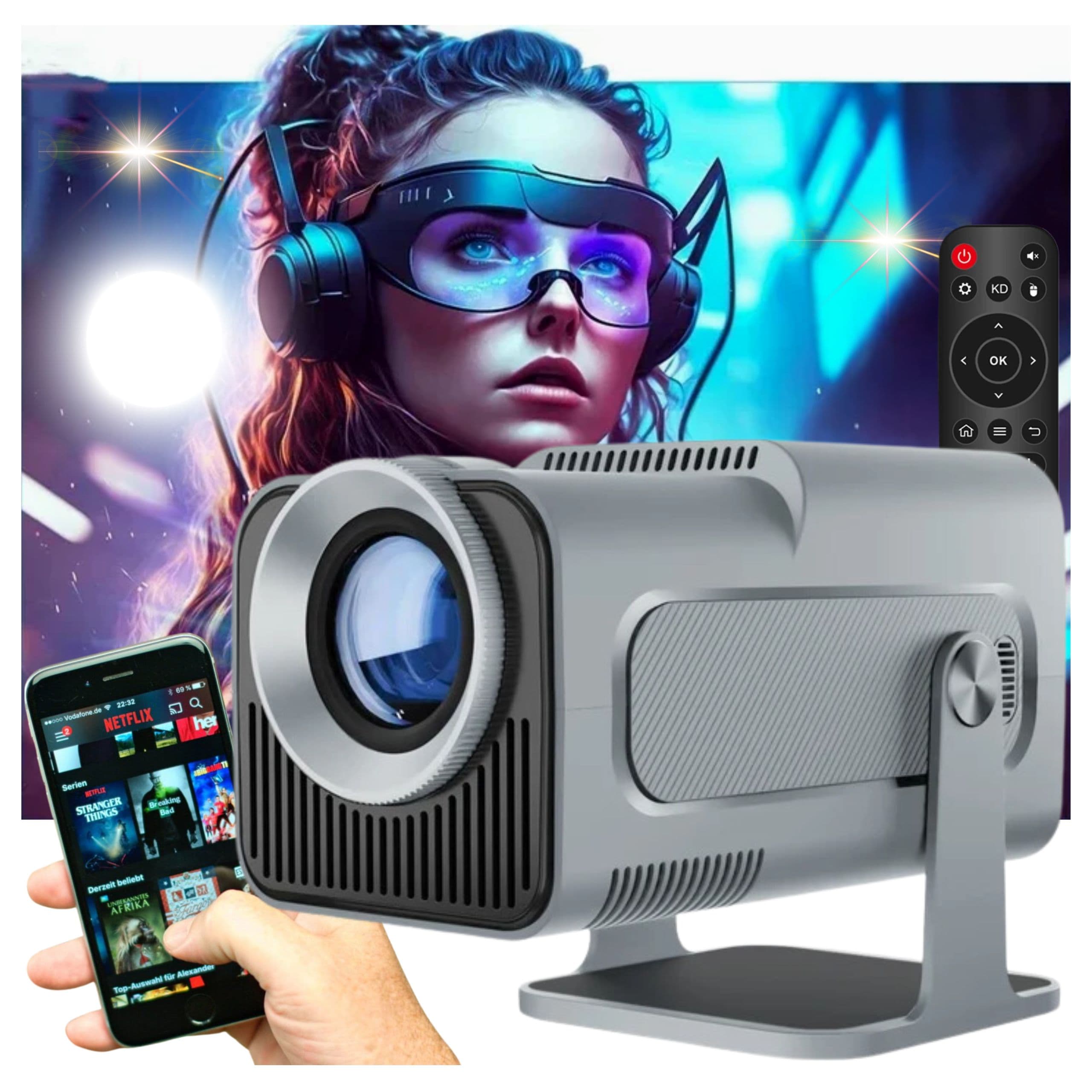 Projektor LED Android TV 4K Smart Full HD WiFi Bluetooth Netflix Disney+