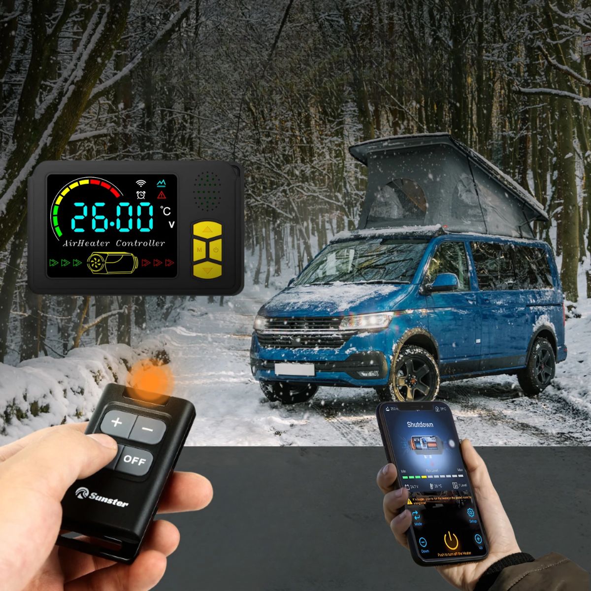 Ogrzewanie postojowe Nagrzewnica 24V 2kW Olejowa LCD Zestaw Bluetooth Pilot - obrazek 3