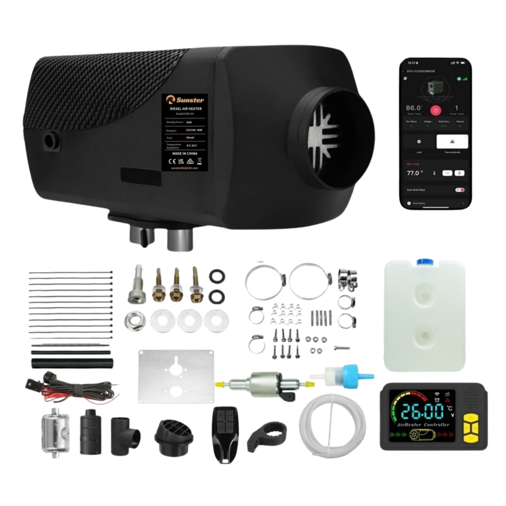 Ogrzewanie postojowe Nagrzewnica 12V 24V 2kW Olejowa LCD Zestaw z Bluetooth